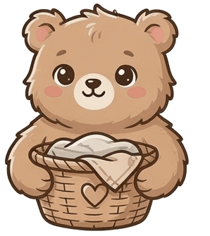 The Washboo bear holding a basket of fresh laundry
